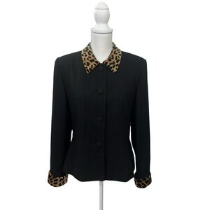 VTG 80s 90s Kasper for A.S.L. Womens 10 Black Leopard Print Blazer Jacket Career